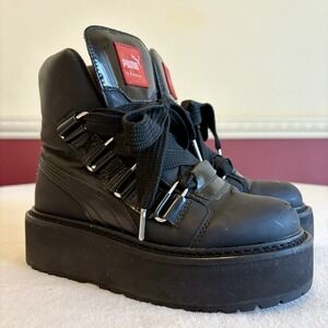 PUMA FENTY by Rihanna SB Black Eyelet Sneaker Boot Platform Women's‎ 5.5 Men's 4